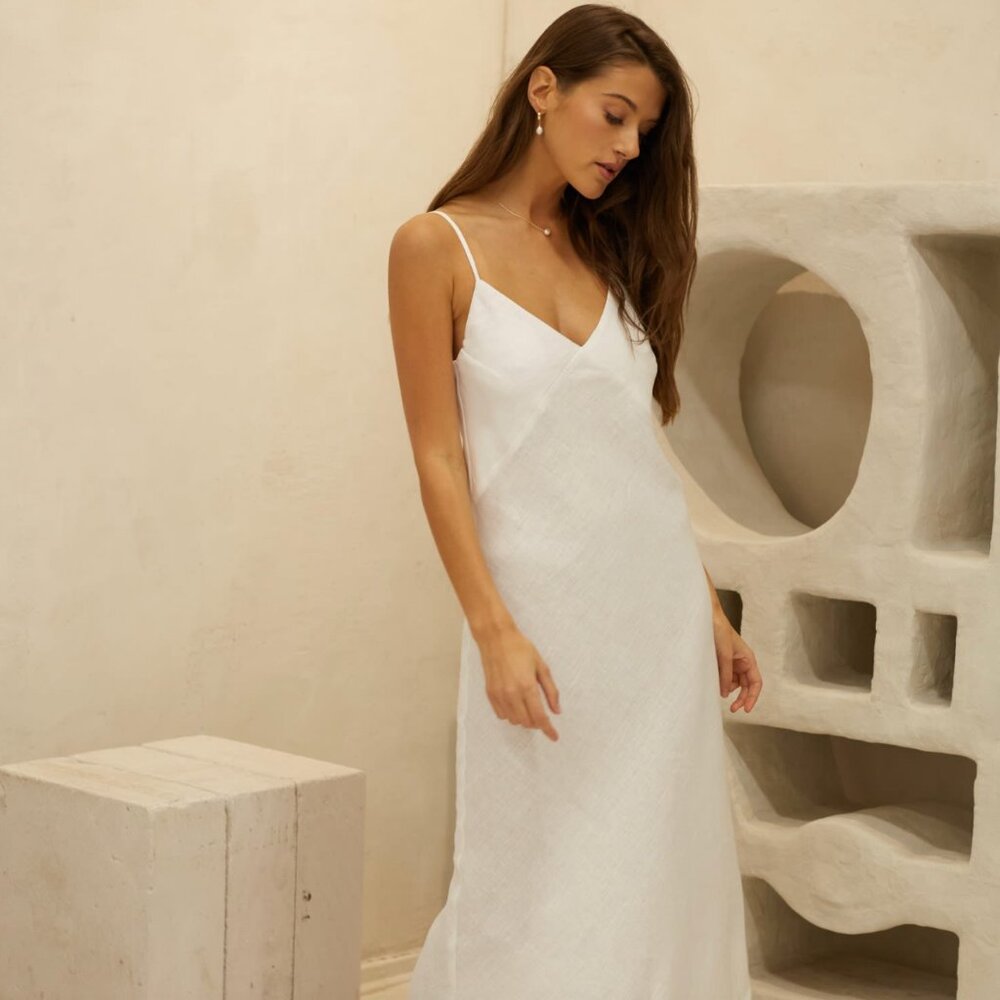 White Linen Slip Dress XS - Bohomey, Wolf & Badger